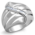 3W1077 - Rhodium Brass Ring with AAA Grade CZ  in Clear