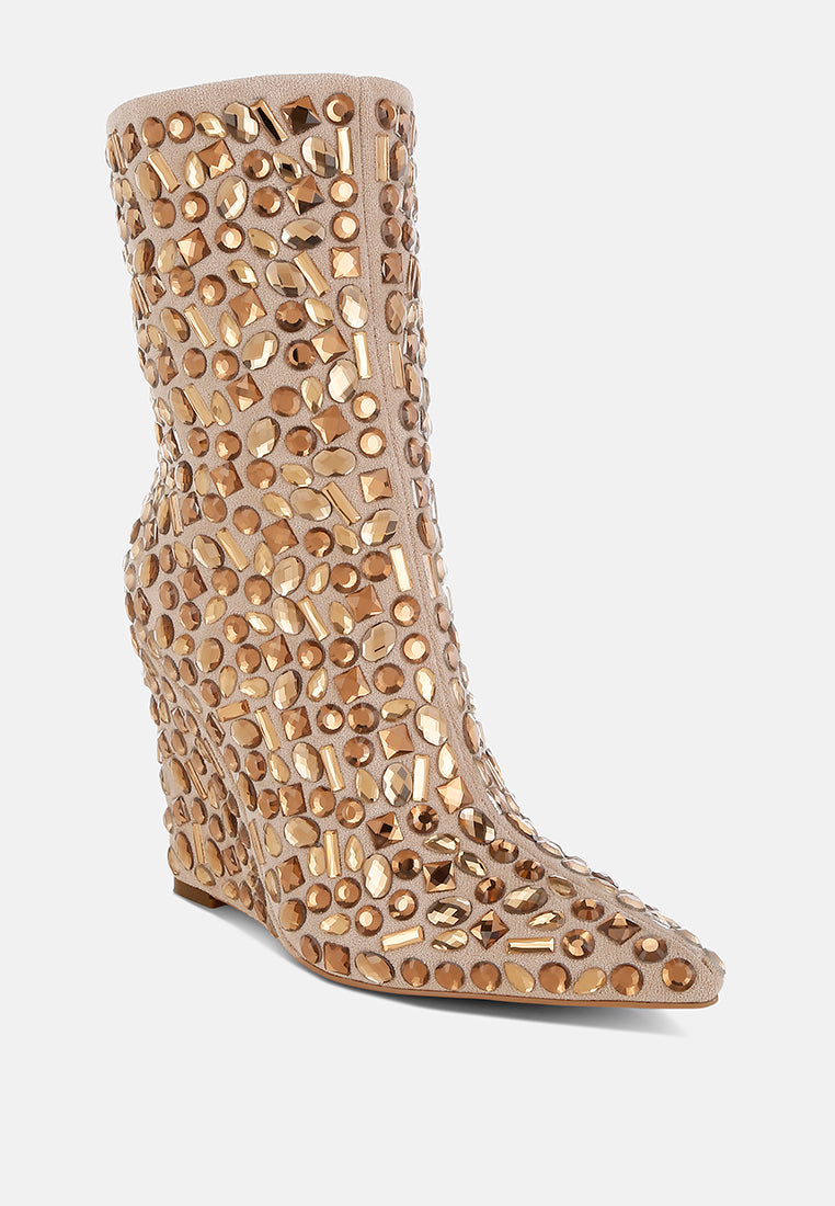 Trend Titan Diamante Slim Wedge Heel Boots